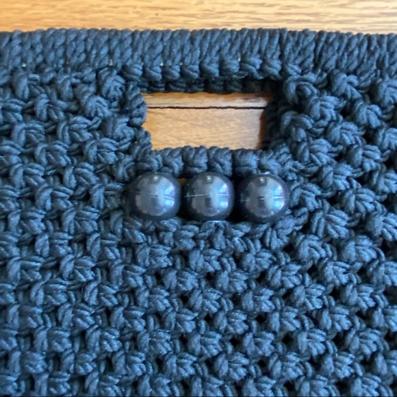Macramé Envelope Clutch Top Handle Boho Bag in Black - Picture 2 of 6